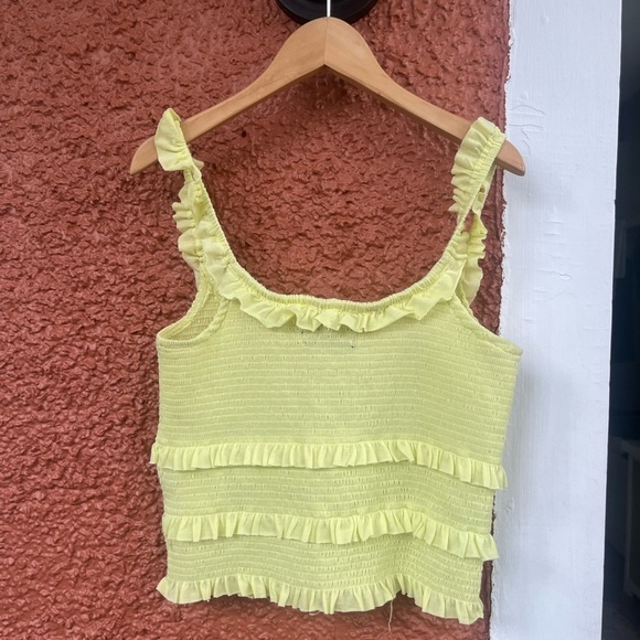 Urban Outfitters Women’s Smocked Ruffled Neon Yellow Crop Tank Top Size Small - Picture 5 of 6